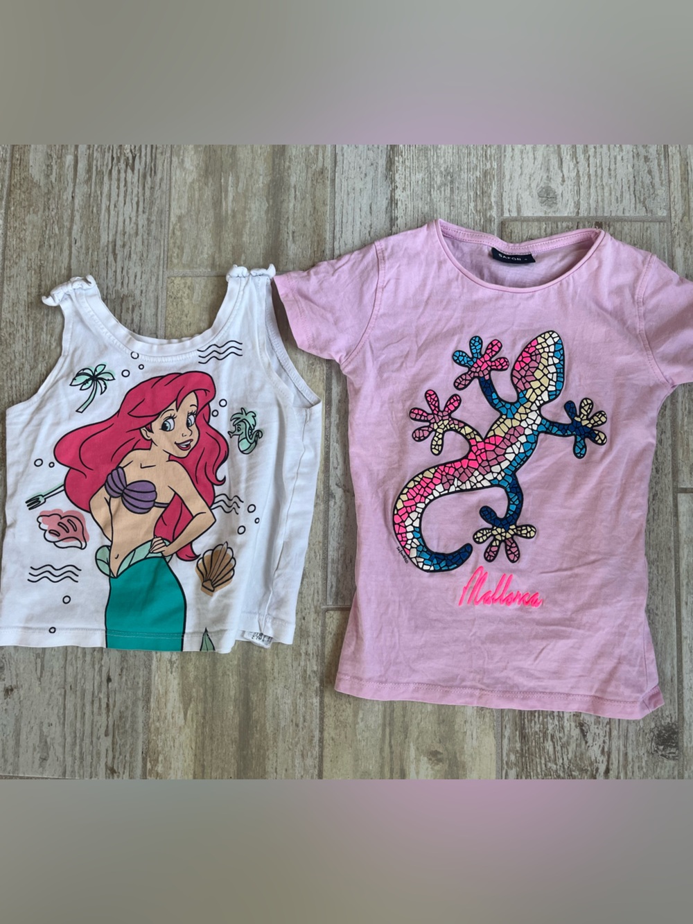 ☀️2/10$☀️Pink Geometric Lizard Graphic Tee and Little Mermaid Tank Top